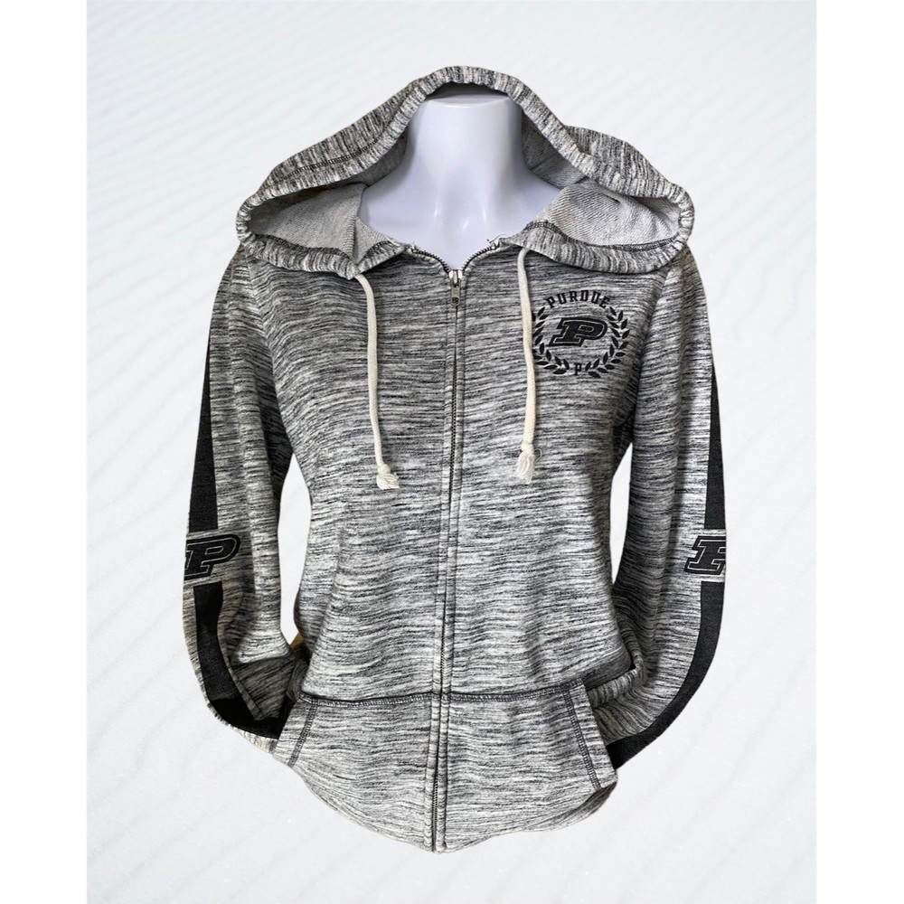 Victoria’s Secret Pink Zip Up Purdue Hoodie Boilermakers Grey and Black Size XS